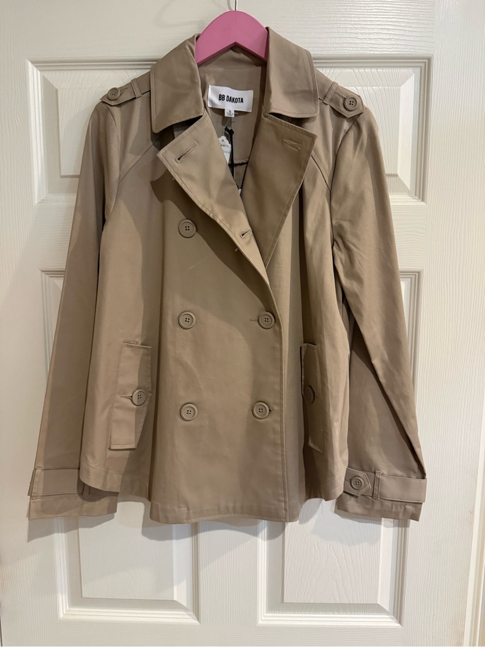 BB Dakota Tan Double-Breasted Short Trench Coat